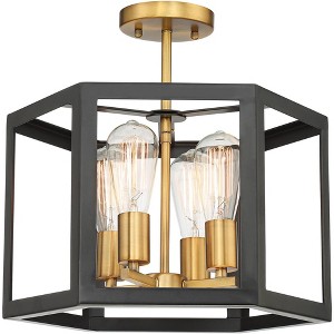 Possini Euro Design Beni Industrial Modern Farmhouse Ceiling Light Semi Flush Mount Fixture 16" Wide Antique Bronze Gold 4-Light for Bedroom Kitchen - 1 of 4