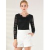 INSPIRE CHIC Women's Floral Embroidery Sheer Long Sleeves Lace Blouse - 3 of 4