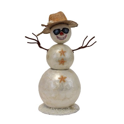 Beachcombers CAPIZ SNOWMAN with STRAW HAT SUN GLASSES