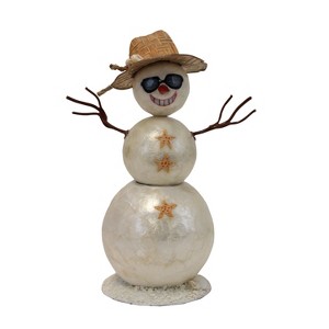 Beachcombers CAPIZ SNOWMAN with STRAW HAT SUN GLASSES - 1 of 1