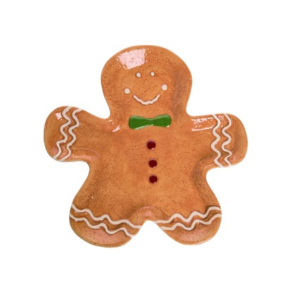 Transpac Dolomite 12 in. Brown Christmas Gingerbread Man Plate