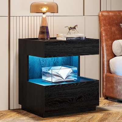 Tribesigns Black Nightstand,  Night Stand with 2 Drawers, Wooden Bedside End Table for Bedroom, Living Room