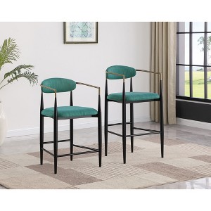 Lyngins Bar Stools Set of 2 with Armrests,Open Backrest,Upholstered Kitchen Chairs with Metal Frame,Polyester Counter Stools for Kitchen Island - 1 of 4