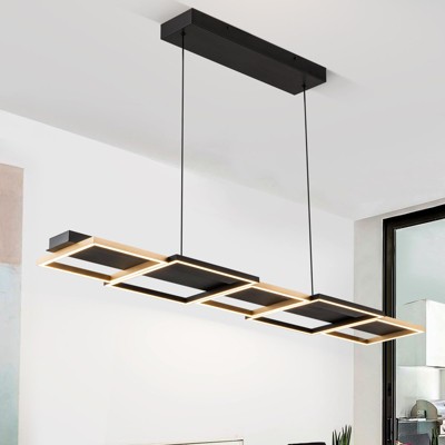 LLHZSY Rustic Aluminum Dimmable Rectangle LED Linear Chandelier Adjustable Kitchen Island Lights - W45.08"