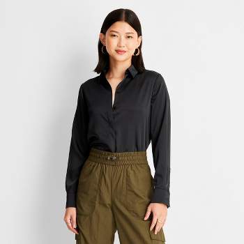 Unique Bargains Women's Long Sleeve Button-Down Ditsy Floral Shirt Top S  Black 