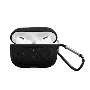 Insten Case Compatible with AirPods Pro - Weave Shaped Skin Cover with Keychain, Black - 1 of 4