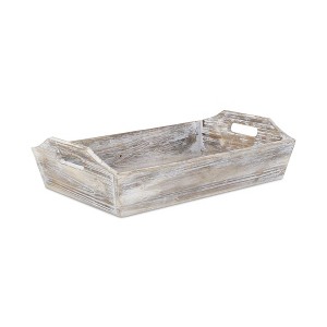 HomeRoots White Rustic Finish Wood Serving Tray With Handles - 1 of 4