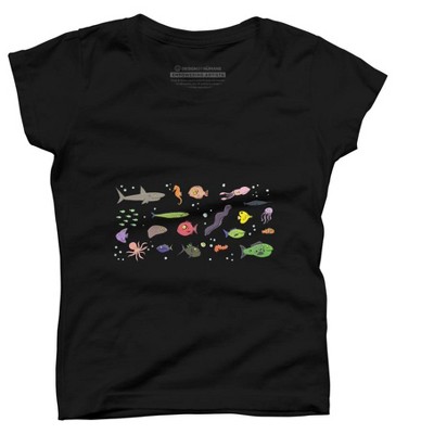 Fish tee Shirt Cartoon Cute Sea Animals Summer T-Shirt Blouse Tops Medium 