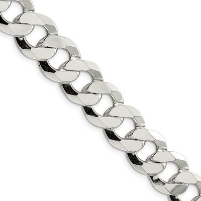 Black Bow Jewelry Men's 13.5mm Sterling Silver Solid Flat Curb Chain Necklace