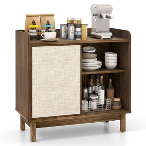 Tangkula Rattan Buffet Sideboard w/ Adjustable Shelves Storage Cabinet &Sliding Door - 1 of 4