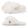 Fuzzy Cross Band Slippers Soft Plush Furry Fur House Shoes Open Toe Cozy Indoor Outdoor Slides for Women - 4 of 4