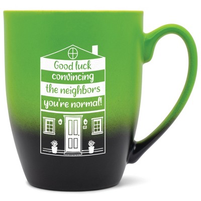 Elanze Designs 12 Ounce Ceramic Decorative Laser Engraved Giftable Novelty Tea Coffee Cup Mug Green and Black Good luck convincing the neighbors