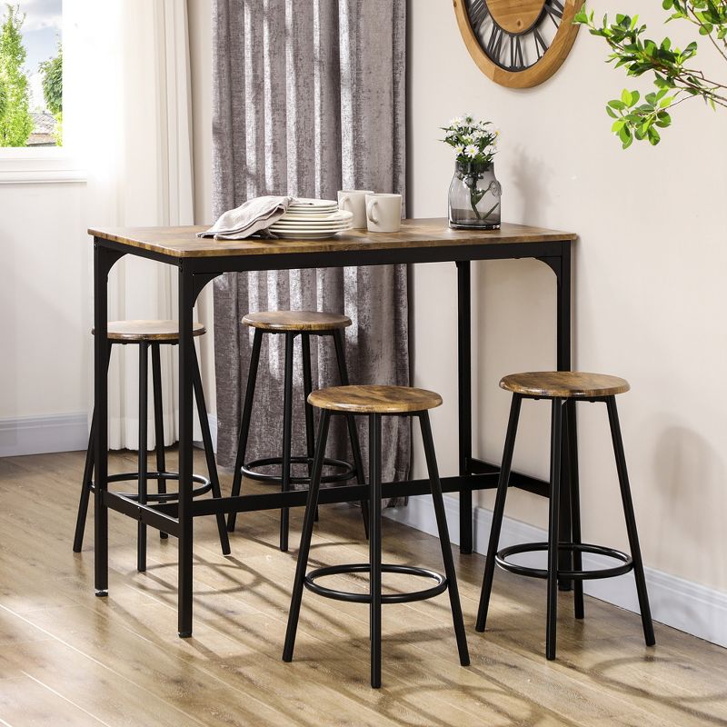 HOMCOM 5-Piece Counter Height Bar Table and Chairs Set, Rustic Bar Table with Stools, Kitchen Table 4 Chair Bar Table with Wooden Top, 3 of 7