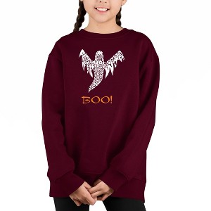 LA Pop Art Halloween Ghost - Girl's Word Art Crewneck Sweatshirt Maroon Medium - 1 of 3