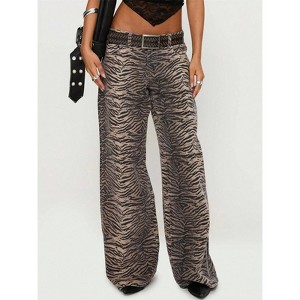 Clotth Women's Leopard Print Jeans - Y2K Style, Grunge Inspired, Wide Leg, Low Waist, Loose Fit, All Over Print, Textured Pattern - 1 of 4