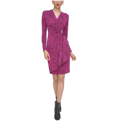 Calvin Klein Womens Knit V-Neck Side Ruching Jersey Dress