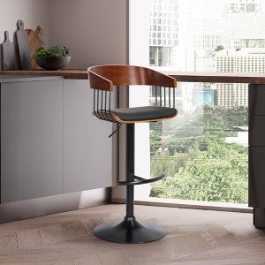 Armen Living Larisa Upholstered Adjustable Barstool Black and Walnut - 1 of 4