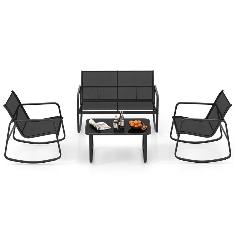 Tangkula 4 Piece Rocking Bistro Set Patio Furniture Set w/ Loveseat 2 Rocking Chairs, 1 of 11