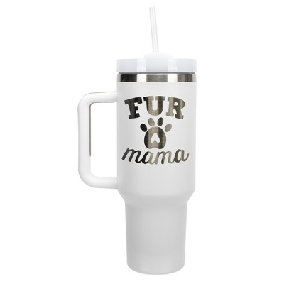 Elanze Designs Fur Mama Puppy Pawprints Hearts 40 oz. Stainless Steel, Large Water Bottle Coffee Mug, Spill & Leak Resistant, Thermal Travel Tumbler