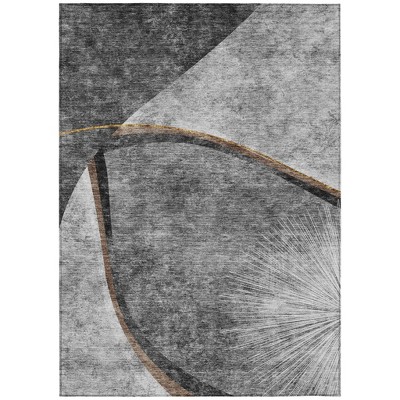 Gray Chocolate And Silver Abstract Washable Indoor Outdoor Area Rug