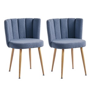 Zeus & Ruta Modern Dining Chair Set Of 2 with Iron Tube Wood Color Legs, Shorthair Cushions and Comfortable Backrest, Haze Blue - 1 of 4