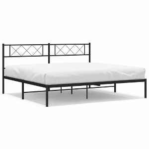 vidaXL California King Metal Bed with Headboard, Under Bed Storage, Noise Free, Black, No Mattress - 1 of 4