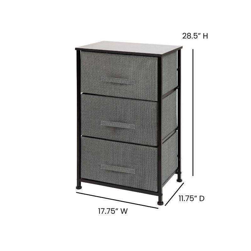 Flash Furniture 3 Drawer Wood Top Cast Iron Frame Vertical Storage Dresser with Easy Pull Fabric Drawers, 5 of 12