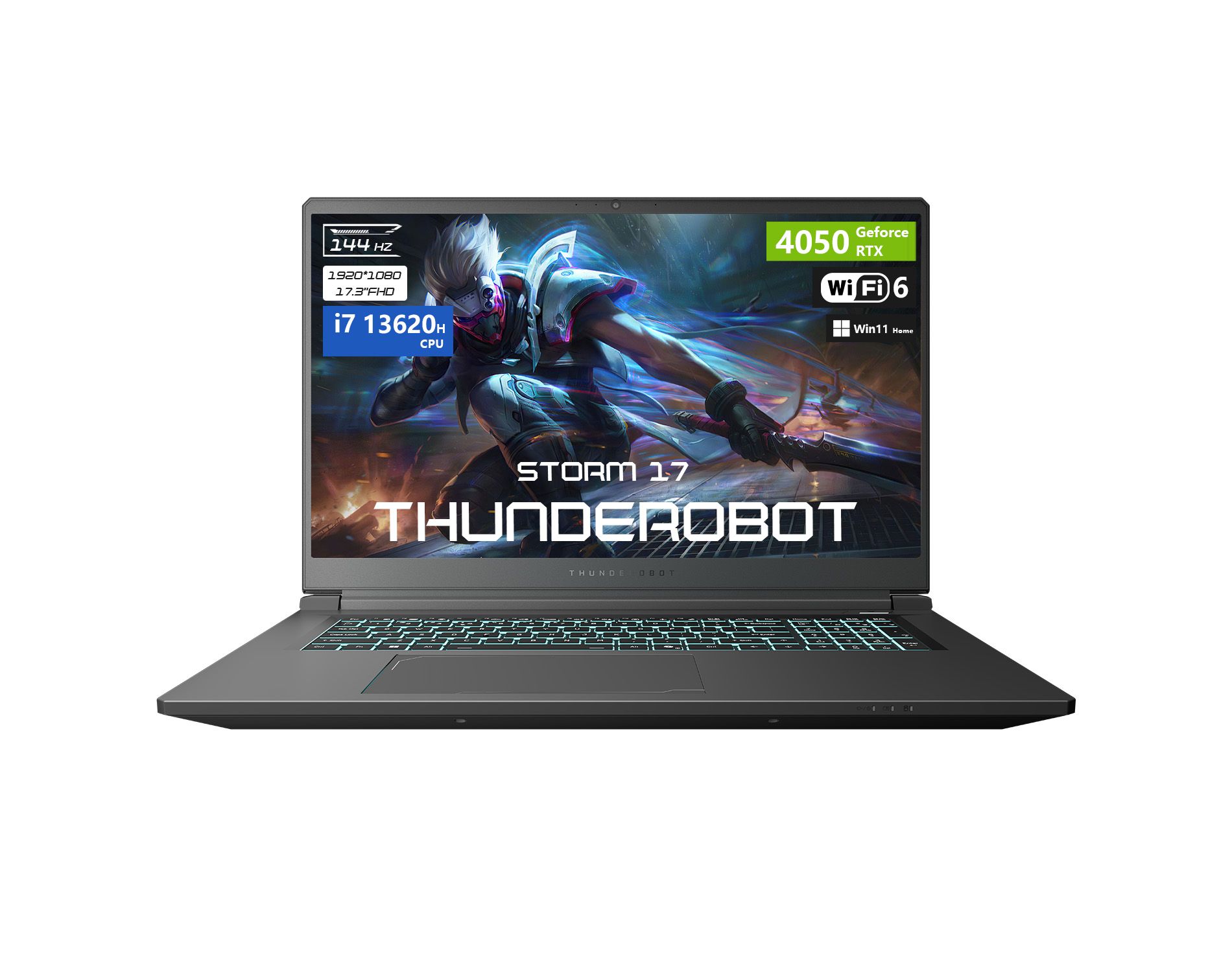 THUNDEROBOT Storm 17 17.3" FHD 144Hz Gaming Laptop, i7-13620H, RTX 4050, 16GB DDR5, 512GB SSD, Wi-Fi 5, Win 11 Home