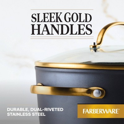 Black and Gold 6-Quart Aluminum Nonstick Stockpot with Glass Lid