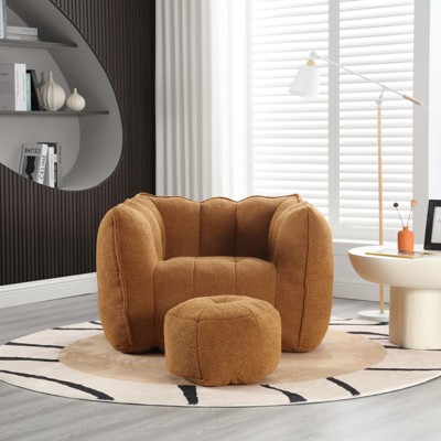 FURNIinspire Comfortable Lazy Sofa with Footstool, Bean Bag Chair for living room, Cover Gaming, Reading, Khaki and Yellow, 38.58*31.5*23.23