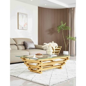 Dexmalle-55" Rectangle Modern Stainless Steel Coffee Table,Gold - 1 of 4
