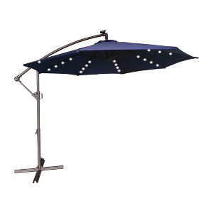 CLIHOME 11 ft. Outdoor LED Lamp Cantilever Umbrella 360-degree Rotation Patio Offset Umbrella with Base - 1 of 4