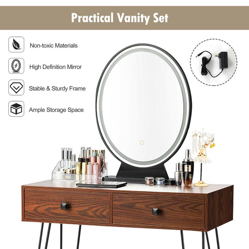 Costway Vanity Makeup Dressing Table W/ 3 Lighting Modes Mirror Touch Switch Rustic\Coffee, 5 of 11