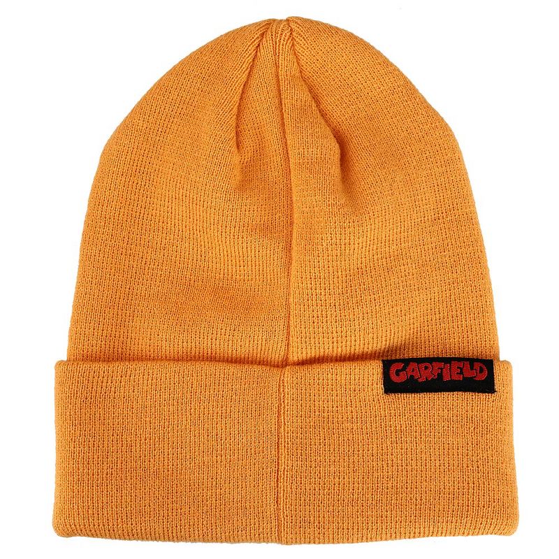 Garfield Face Character Cuffed Flat Embroidery Logo on Orange Acrylic Knitted Woven Beanie, 2 of 3