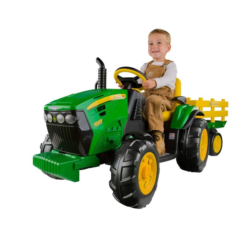 Peg Perego 12V John Deere Ground Force Tractor with Trailer Powered Ride-On - Green, 1 of 12