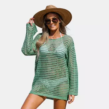 Women's Sheer Crochet Swim Cover Up Top - Cupshe-s-brown : Target