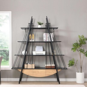 Sailboat-Inspired Bookshelf,4-Tier Open Storage Shelf with Drawer, Wooden & Metal Freestanding Bookcase for Living Room,Office & Home-Tanpinhause - 1 of 4