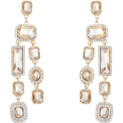 Vintage Rectangle Teardrop Chandelier Earrings, Art Deco Wedding Austrian Crystal Drop Dangle Earrings for Women Party Prom