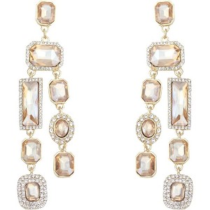 Vintage Rectangle Teardrop Chandelier Earrings, Art Deco Wedding Austrian Crystal Drop Dangle Earrings for Women Party Prom - 1 of 4