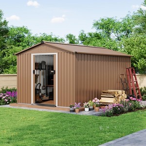 10x12FT Outdoor Metal Storage Shed with Lockable Door, Slanted Roof & Vents, Weatherproof Garden Shed, Large Capacity Tool Storage - 1 of 4