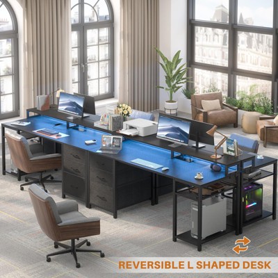 Aheaplus Computer Desk with Fabric File Drawers, Home Office Desk with Monitor Stand and Storage Shelves