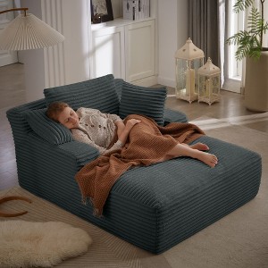 Oversized Corduroy Modern Armless Chaise Lounge Chair with No Assembly Required and Comfy Sleeper Function - 1 of 4