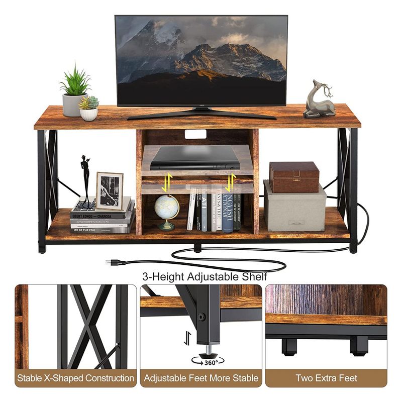 Fabato Wood TV Stand and Entertainment Center with Socket Plug-In Station, Height Adjustable Shelf, and Wire Threading Holes, 2 of 7