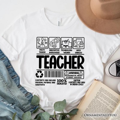 Teacher Label T-Shirt, Funny Barcode Tee for Dedicated Educators| OrnamentallyYou
