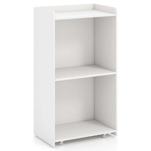 Costway 41" Presentation Podium with 2 Storage Shelves Laptop Computer Cart 4 Casters Black/White - 1 of 4