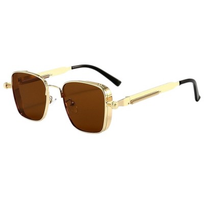 Anna-Kaci Unisex Geometric Square Sunglasses with Metal Frame and Industrial Side Bar Detailing