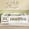 CAVINAS Twin/Full Size White Bed Frame with Heightened Guardrails,Solid Wood Floor Bed for Kids Room,Bedroom - 3 of 4