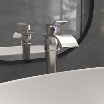 Brushed Nickel Waterfall Vessel Bathroom Faucet with Pop-Up Drain
