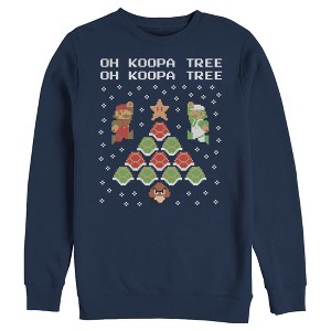 Men's Nintendo Christmas Mario Bros. Koopa Tree Sweatshirt - 1 of 3