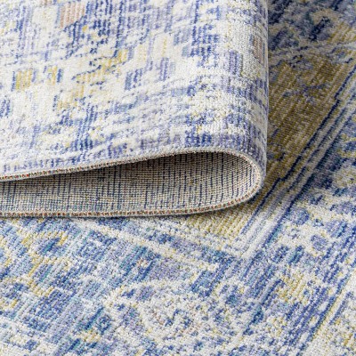Reversible 4'x6' Blue Medallion Synthetic Area Rug